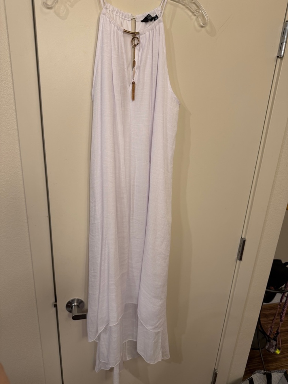 Mlle Gabrielle White Halter Maxi Dress with Tassel Detail